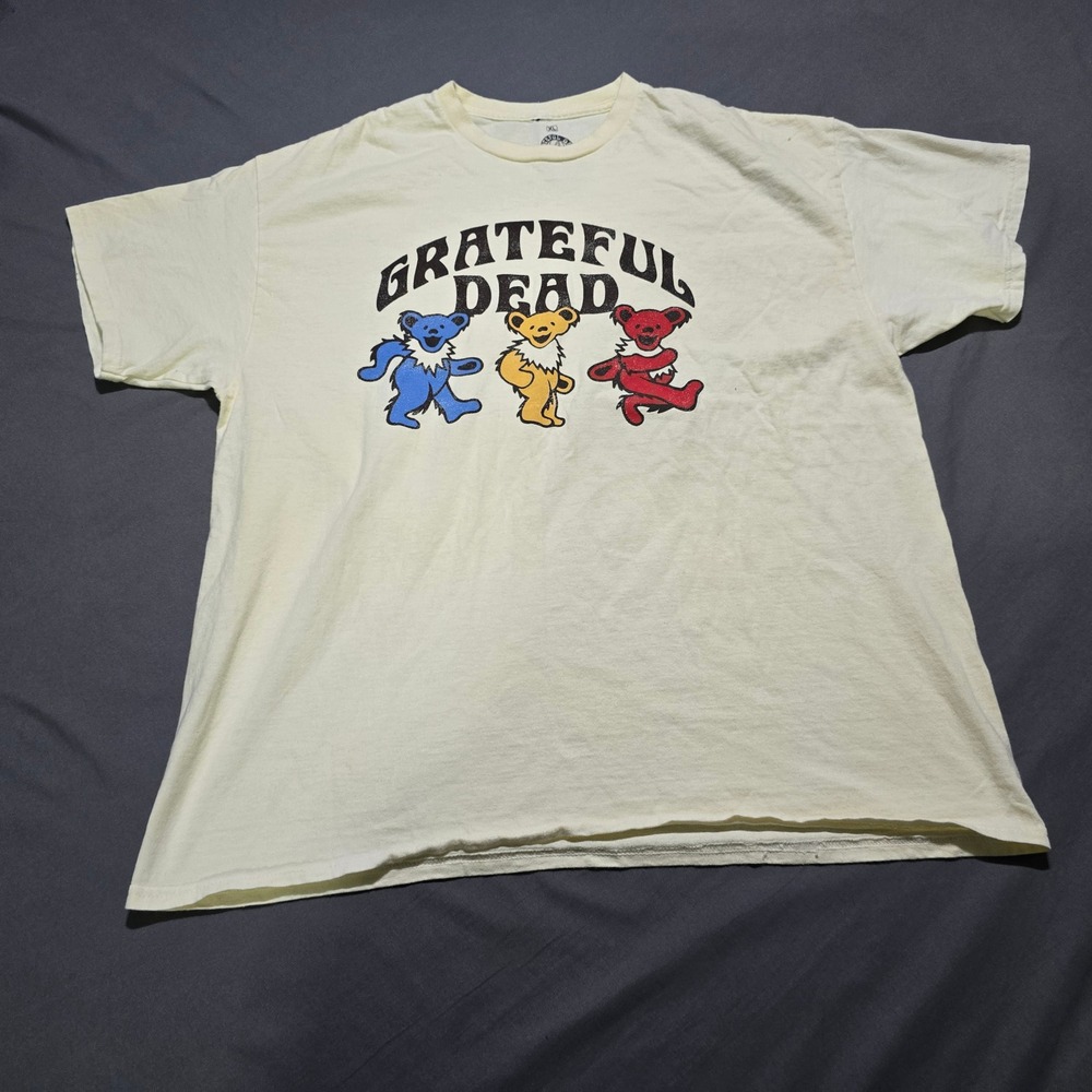 Grateful Dead T-Shirt Mens XL Cream Dancing Bears Steal Your Face Graphic Tee